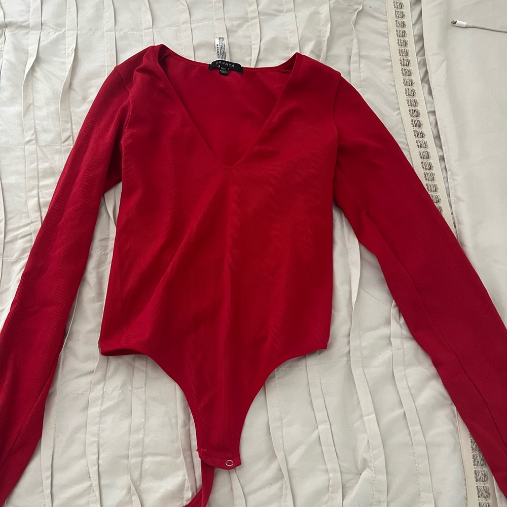 Red and olive green body suits